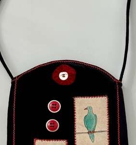 Laura Maclay Embroidered Bird Flower Art Purse